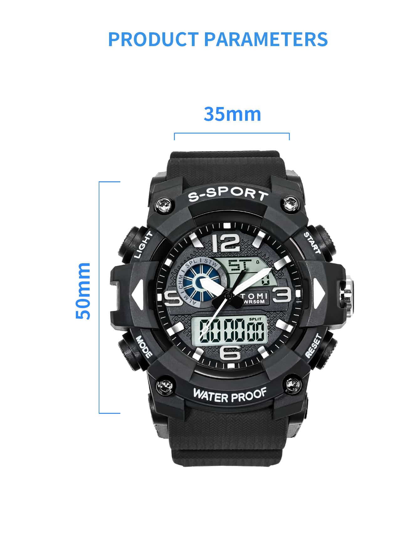 Men Water Resistant Round Pointer Dual Display Electronic Watch