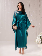 Modely Applique Detail Batwing Sleeve Belted Dress