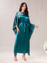 Modely Applique Detail Batwing Sleeve Belted Dress