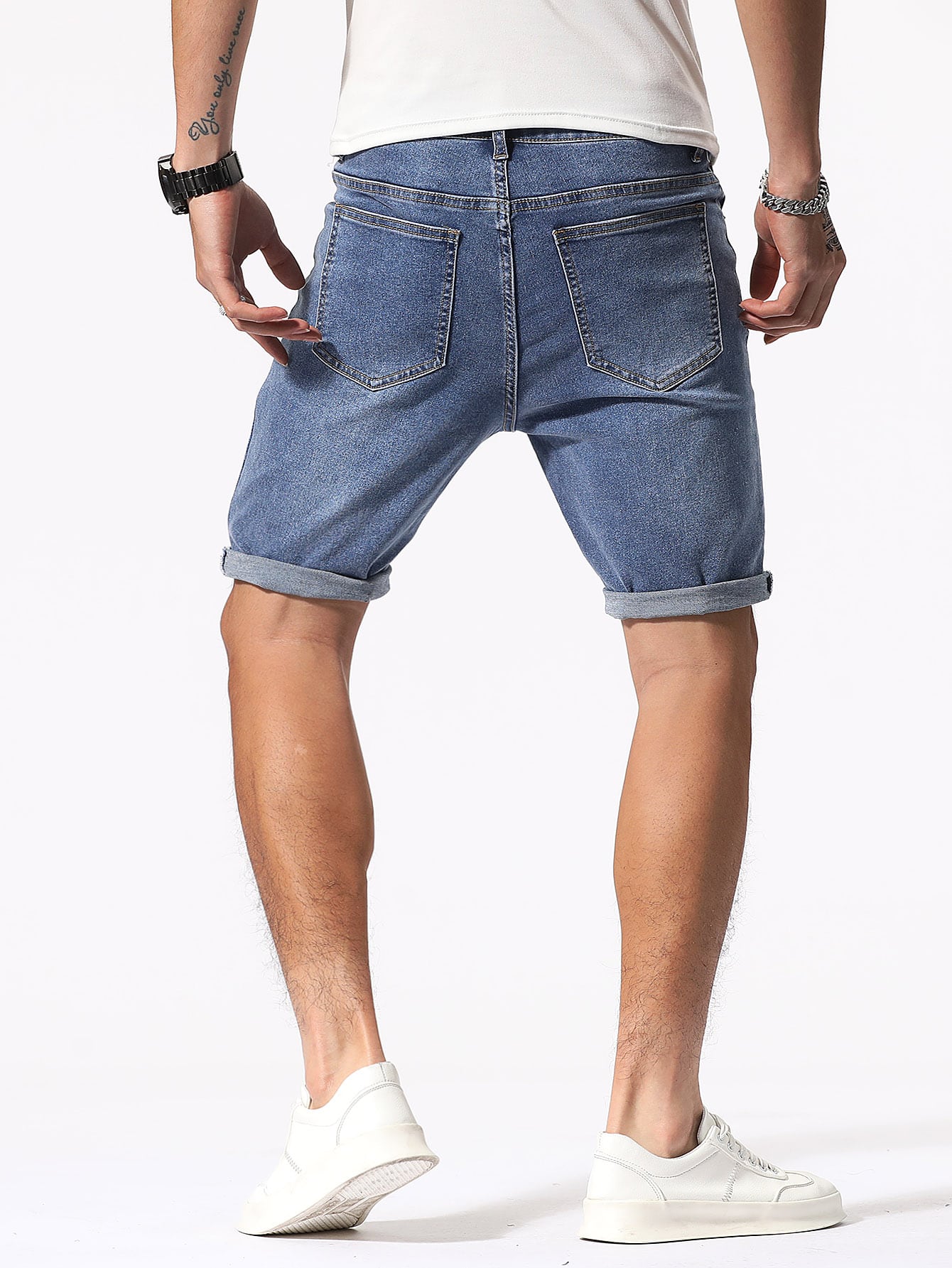 Manfinity Homme Men Cotton Cat Whisker Washed Bermuda Denim Shorts