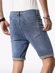 Manfinity Homme Men Cotton Cat Whisker Washed Bermuda Denim Shorts