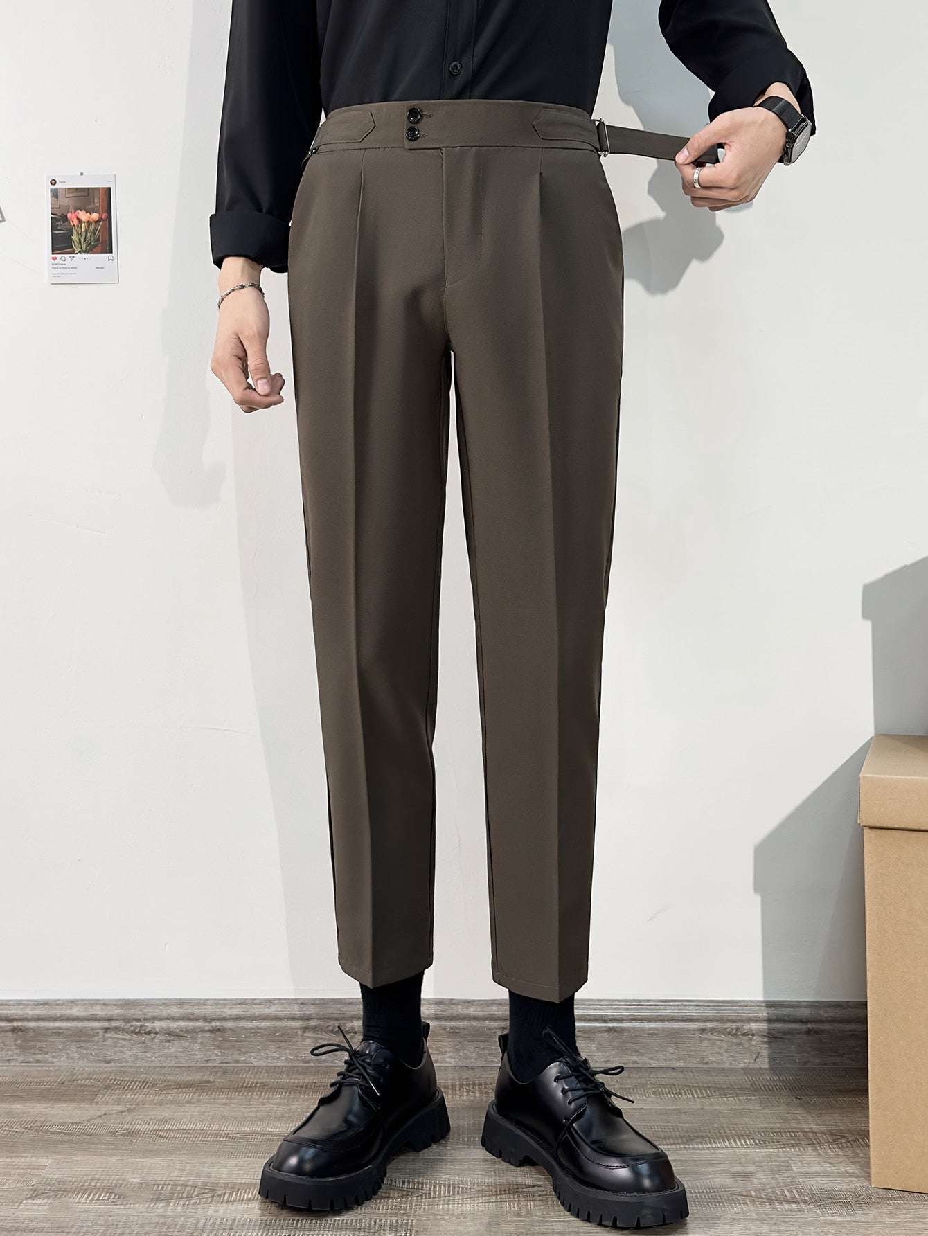 Men Fashionable And Elegant High-Rise Straight Cropped Pants With High Sensitivity