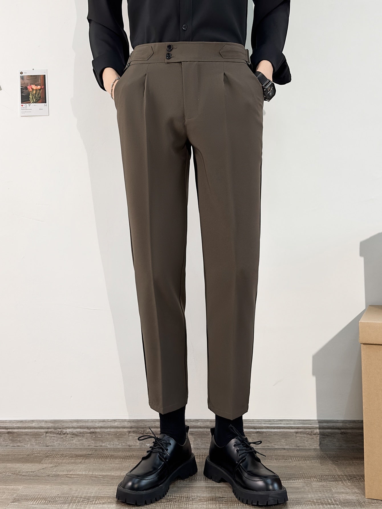 Men Fashionable And Elegant High-Rise Straight Cropped Pants With High Sensitivity