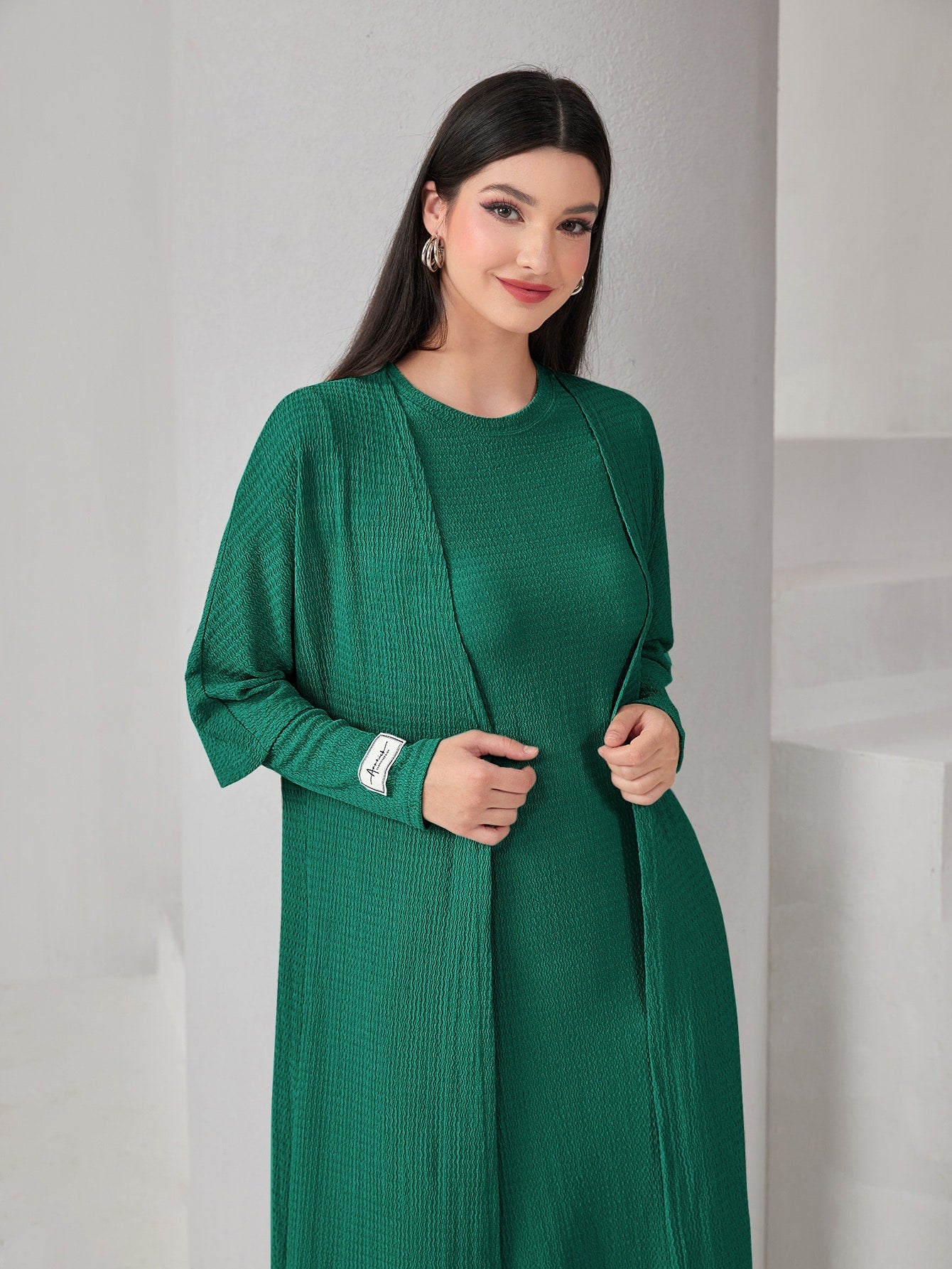 Mulvari Textured Knit Open Front Abaya & Dress