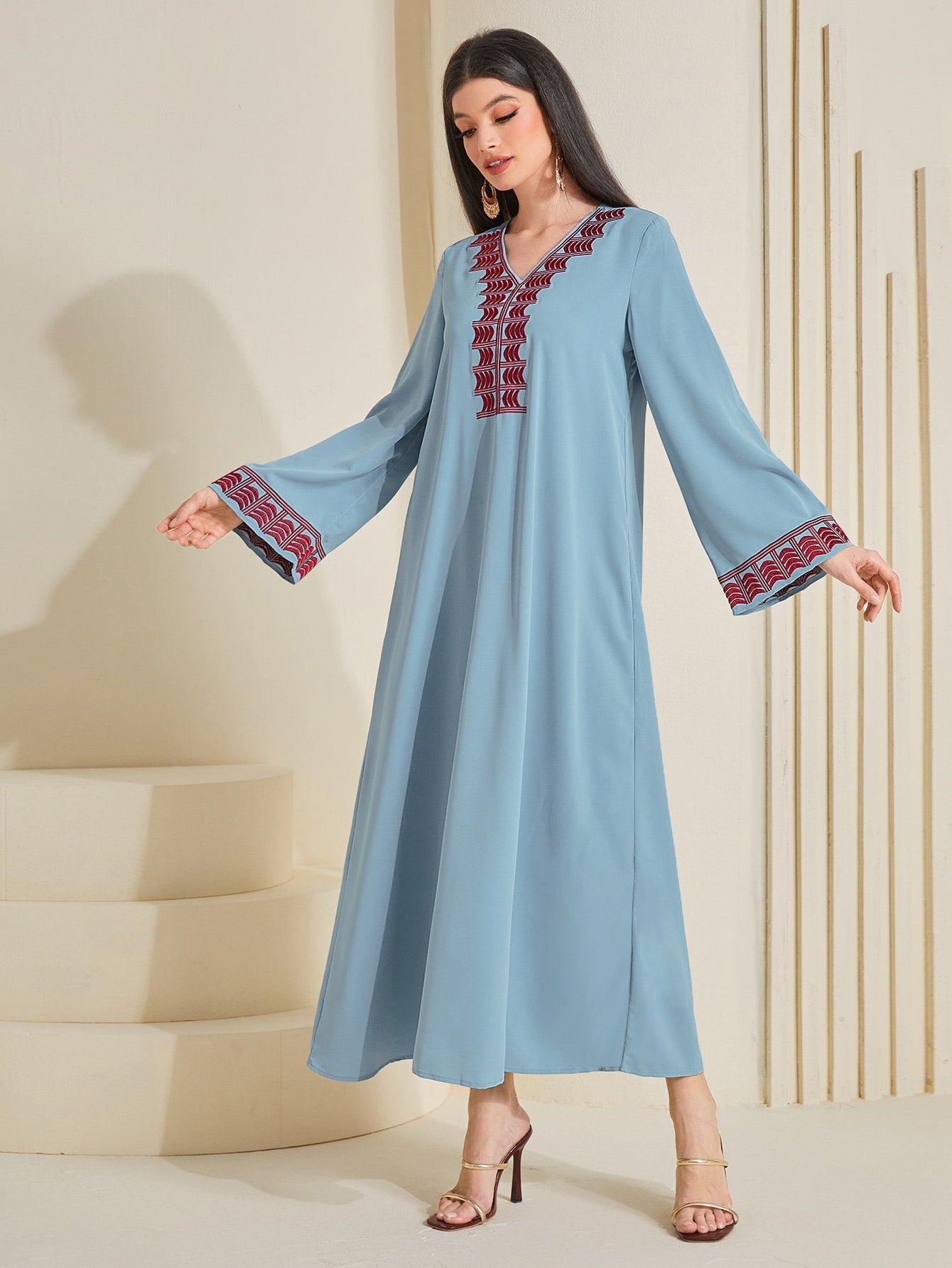 Najma Embroidery V-neck Kaftan Dress