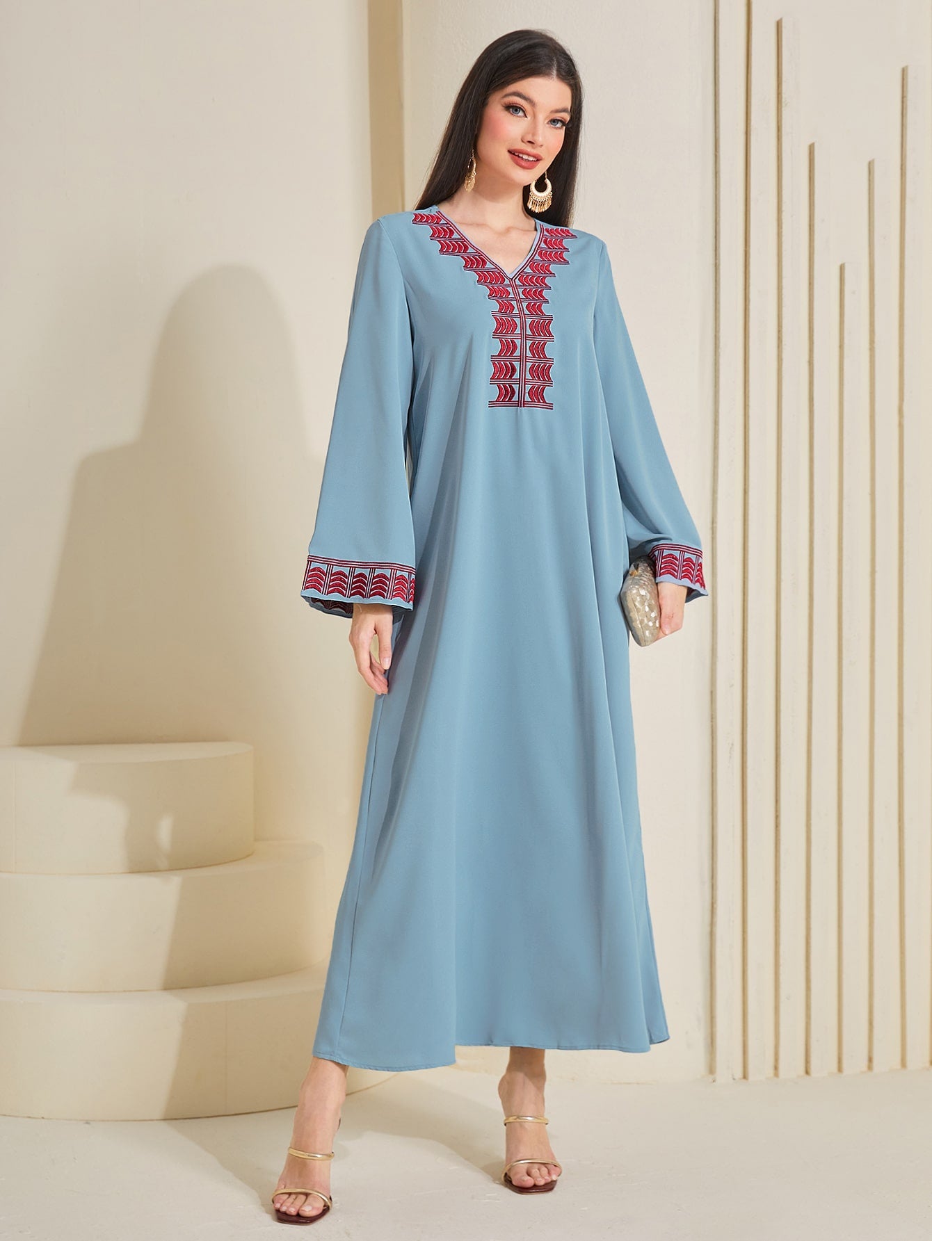 Najma Embroidery V-neck Kaftan Dress