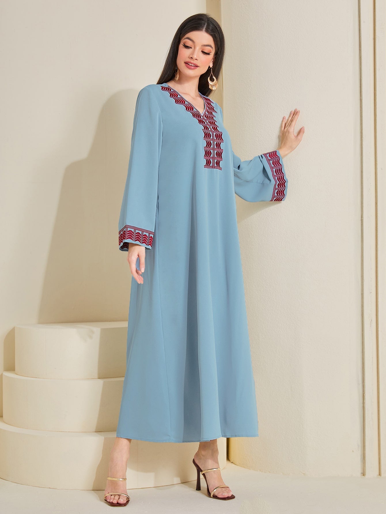 Najma Embroidery V-neck Kaftan Dress