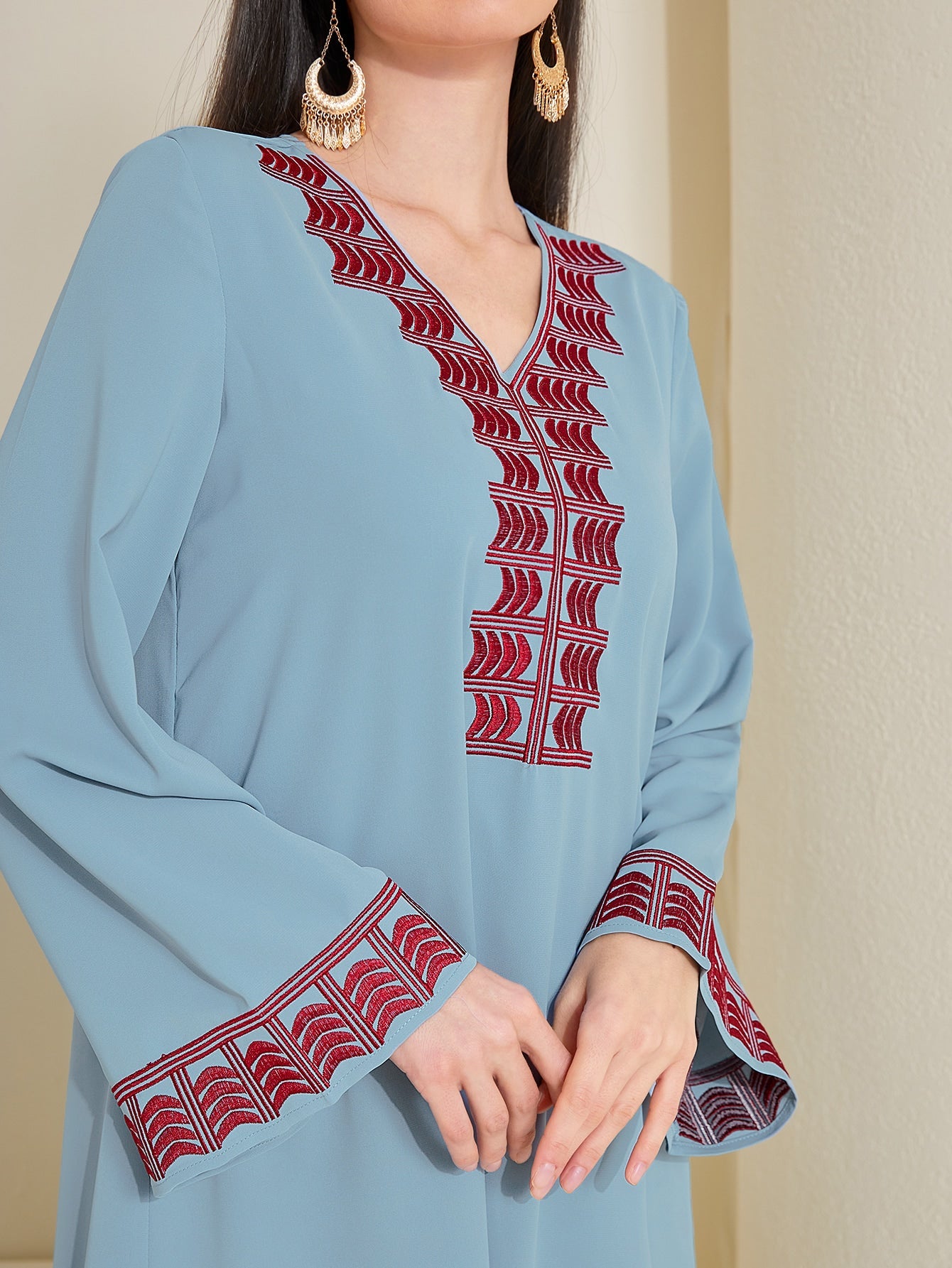 Najma Embroidery V-neck Kaftan Dress