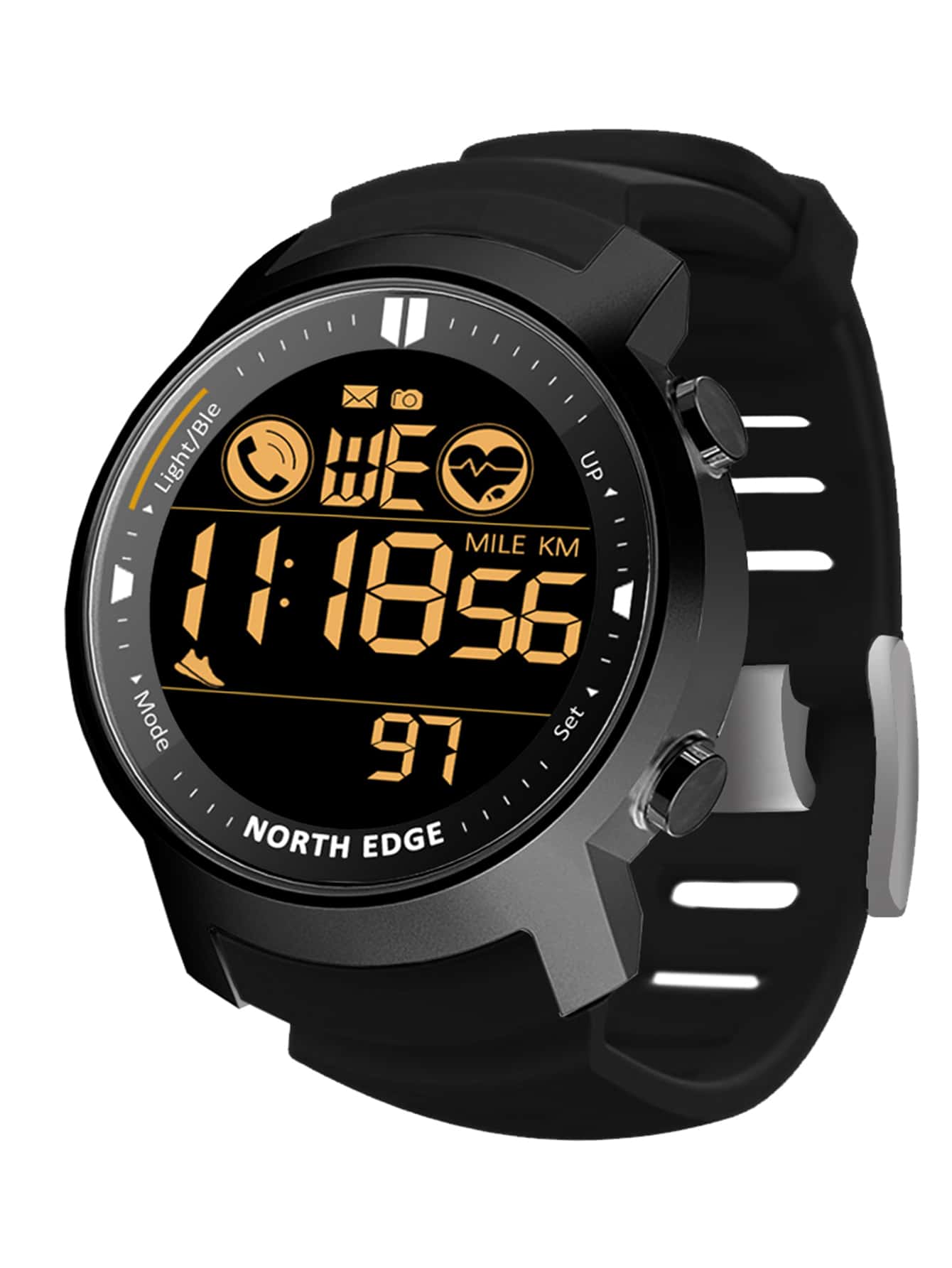 1pc Black Rubber Strap Sporty Water Resistant Calendar Stopwatch Round Dial Digital Watch, For Daily Life