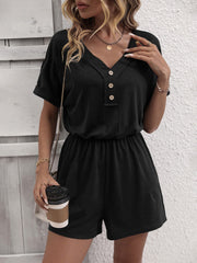 LUNE Solid Button Front Tee Romper