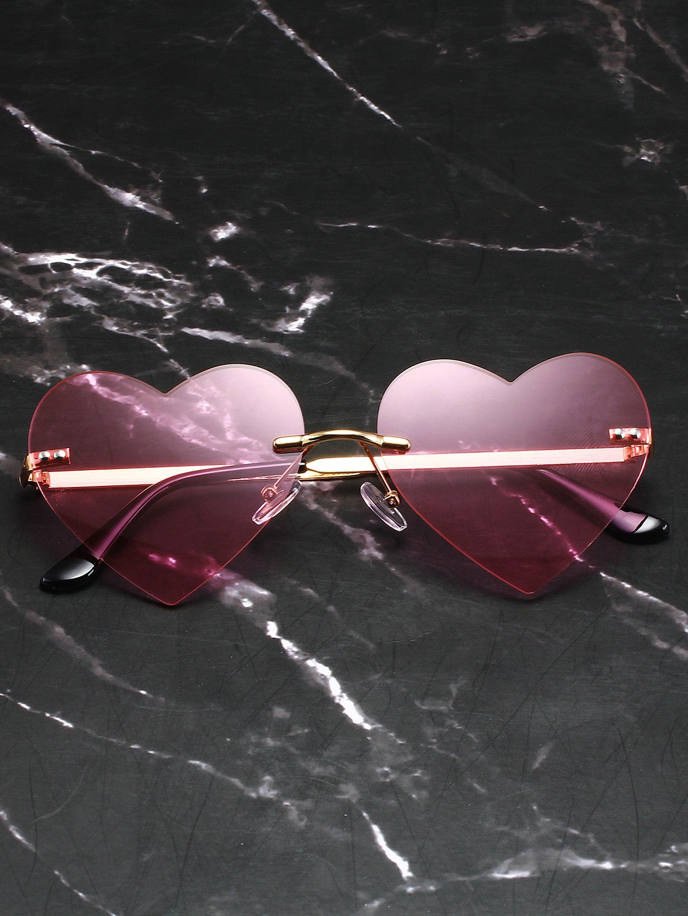 1pair Women'S Pc Decorated Heart Shaped Fashion Sunglasses Suitable For Christmas, Holiday Parties