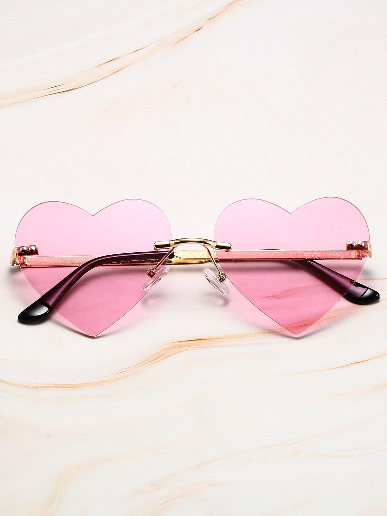 1pair Women'S Pc Decorated Heart Shaped Fashion Sunglasses Suitable For Christmas, Holiday Parties