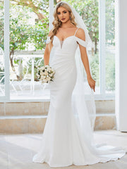 EVER-PRETTY Cold Shoulder Mesh Insert Floor Length Wedding Dress