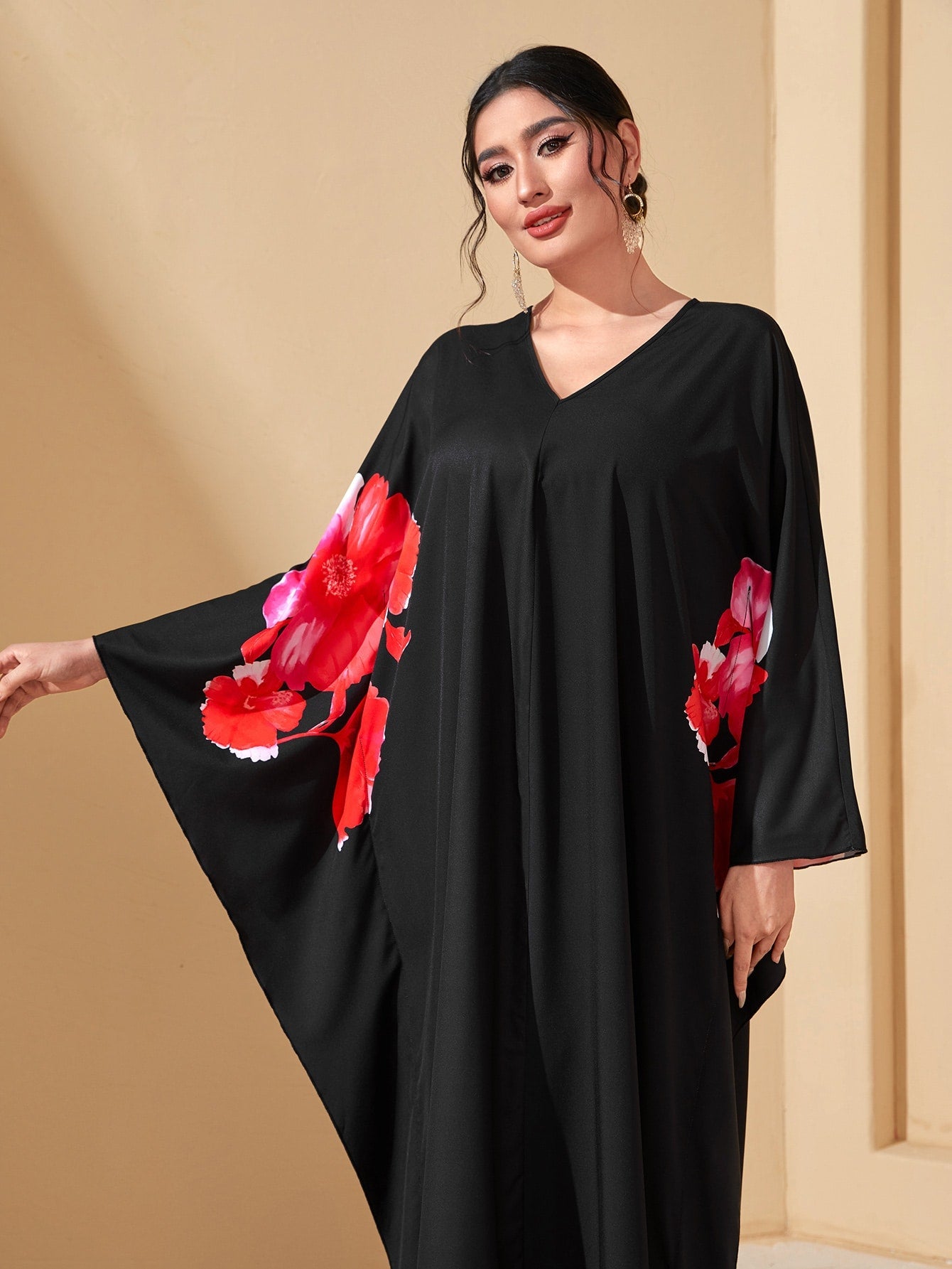 Najma Floral Print Batwing Sleeve Kaftan