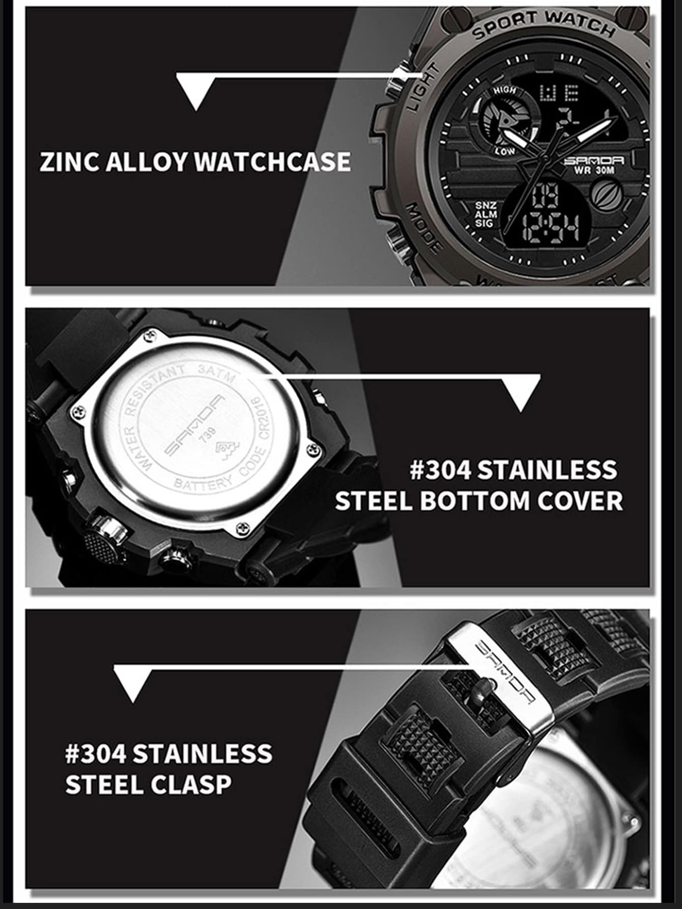 1pc Black TPU Strap Sporty Water Resistant Calendars Alarm Multi Time Zone Round Dial Digital Watch, For Daily Life