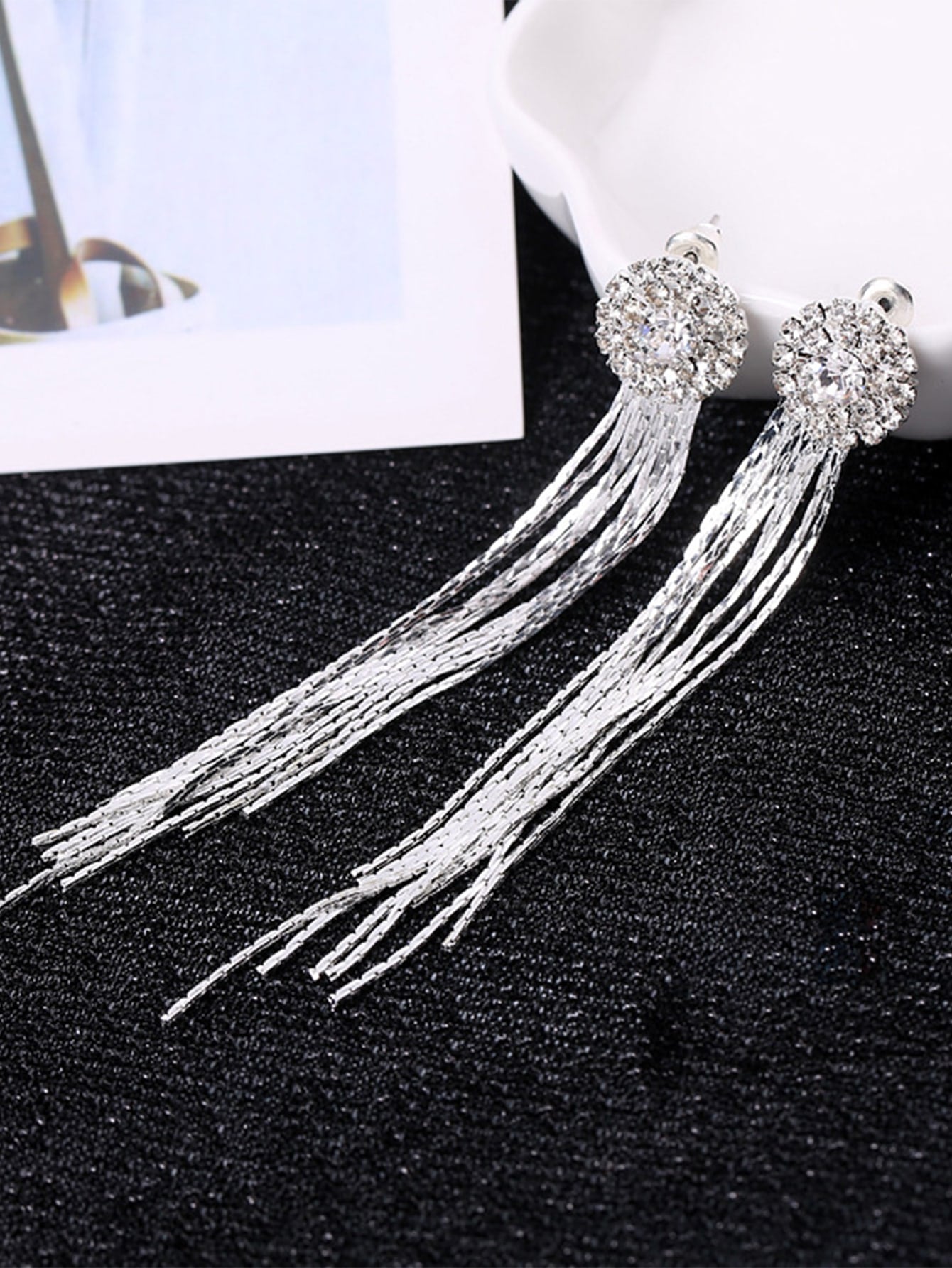 Rhinestone Decor Metal Tassel Drop Earrings Long Exaggerated Rhinestones Tassel Earrings Decor Gifts 1Pair