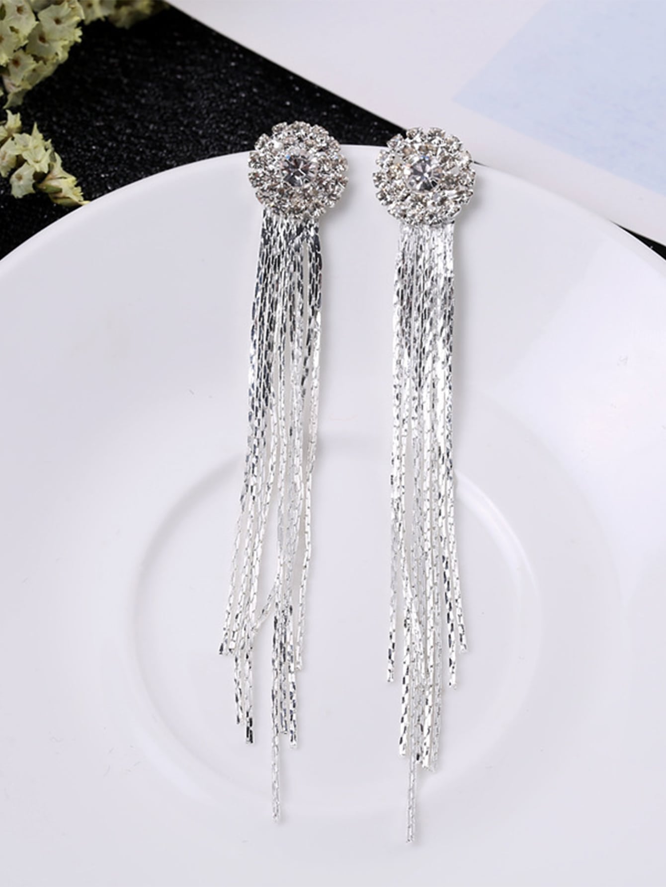 Rhinestone Decor Metal Tassel Drop Earrings Long Exaggerated Rhinestones Tassel Earrings Decor Gifts 1Pair