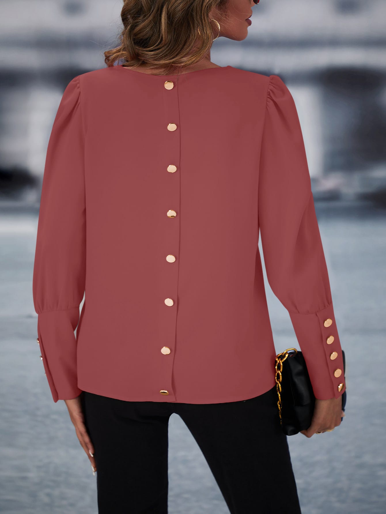 LUNE Puff Sleeve Button Detail Blouse