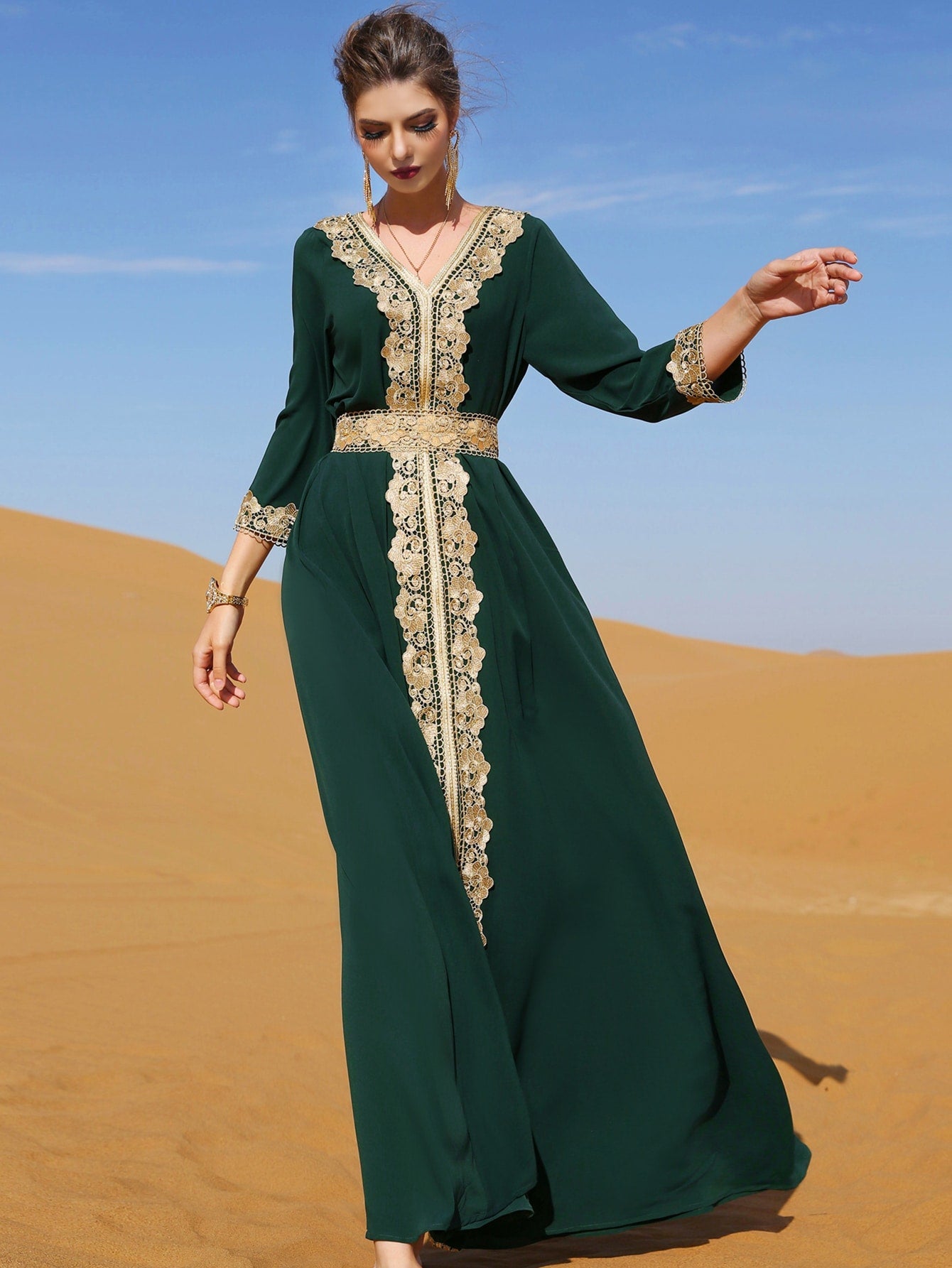 Najma Contrast Lace Tie Back Kaftan