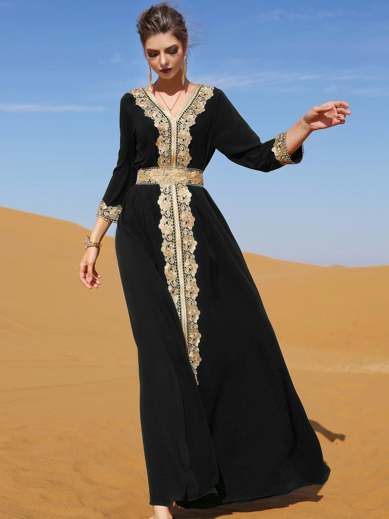 Najma Contrast Lace Tie Back Kaftan