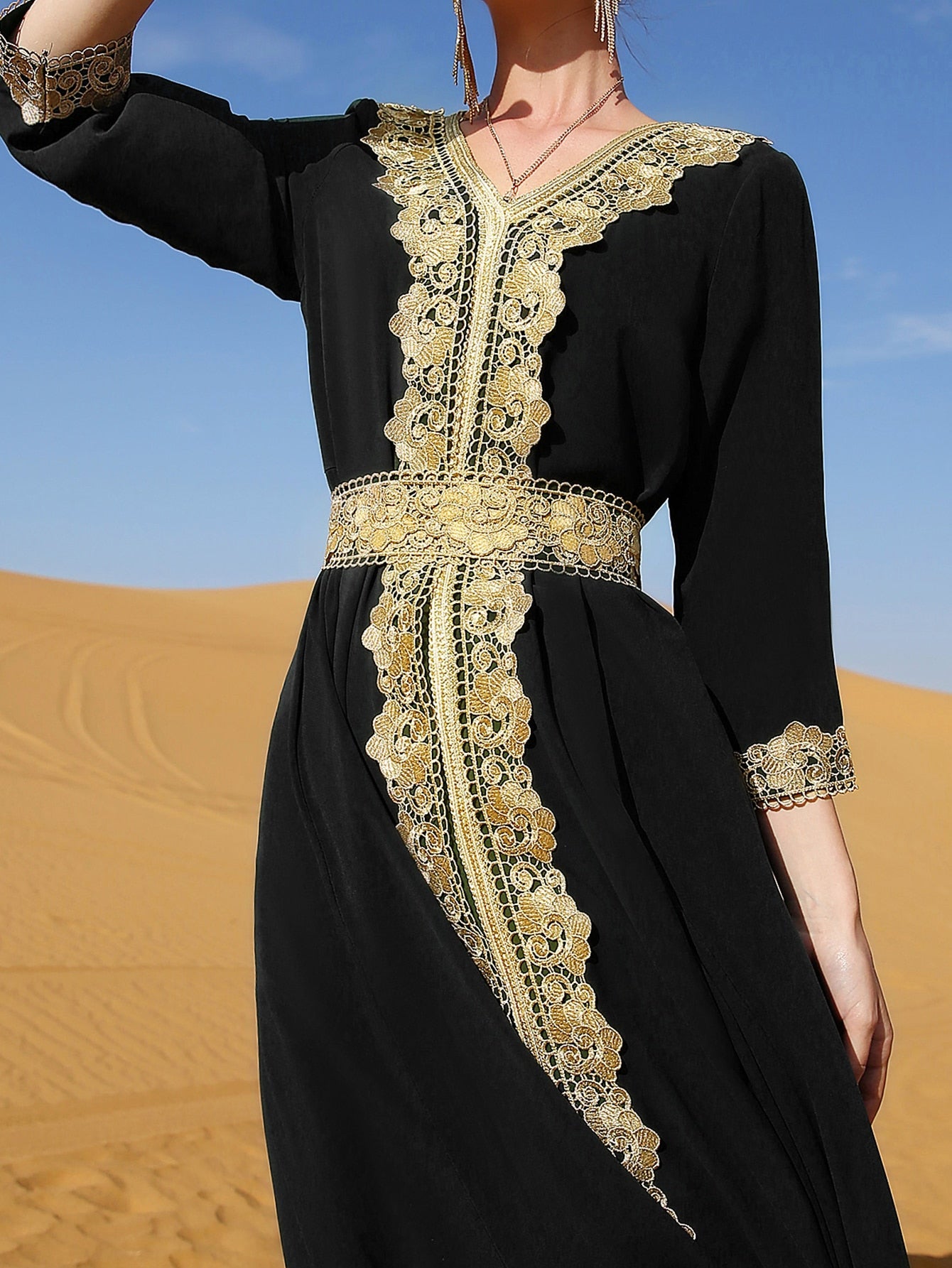 Najma Contrast Lace Tie Back Kaftan