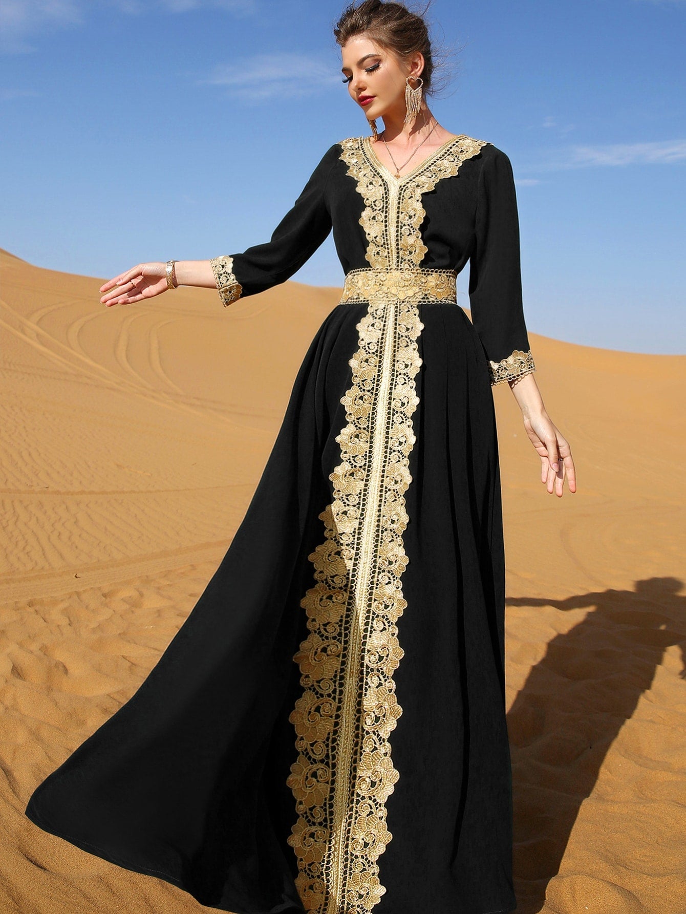 Najma Contrast Lace Tie Back Kaftan