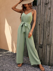 LUNE Solid Belted Cami Jumpsuit