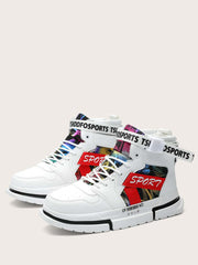 Men Colorblock Letter Graphic Lace-up Front Skate Shoes