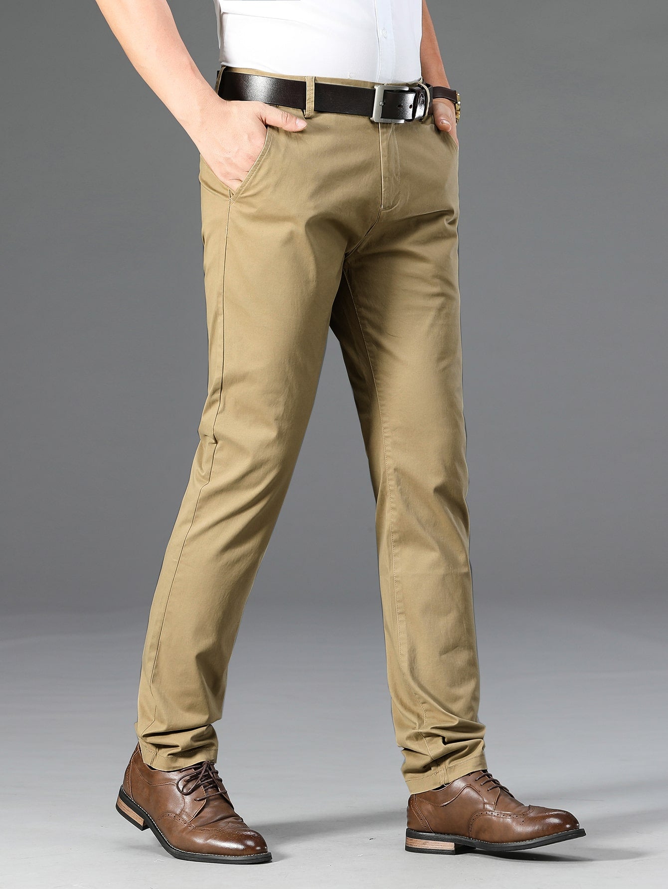 Men Patch Detail Slant Pocket Pants Without Belt