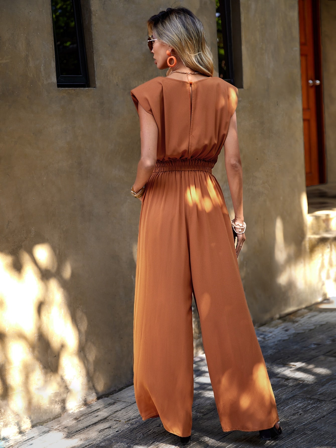 LUNE Solid Slant Pocket Wide Leg Jumpsuit