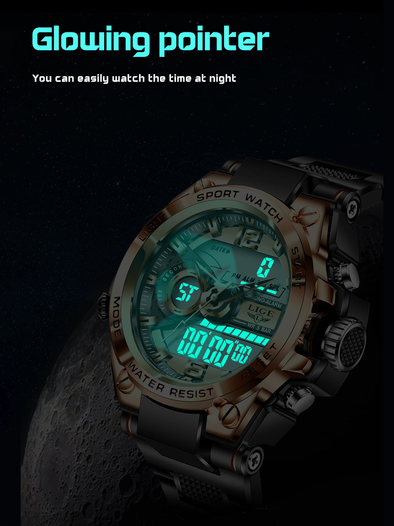 1pc Black Silicone Strap Casual Date Calendars 24 Hour Round Dial Digital Watch, For Daily Life