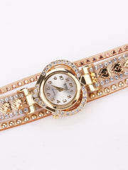 Rhinestone Decor Heart Dial Quartz Watch