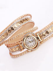 Rhinestone Decor Heart Dial Quartz Watch