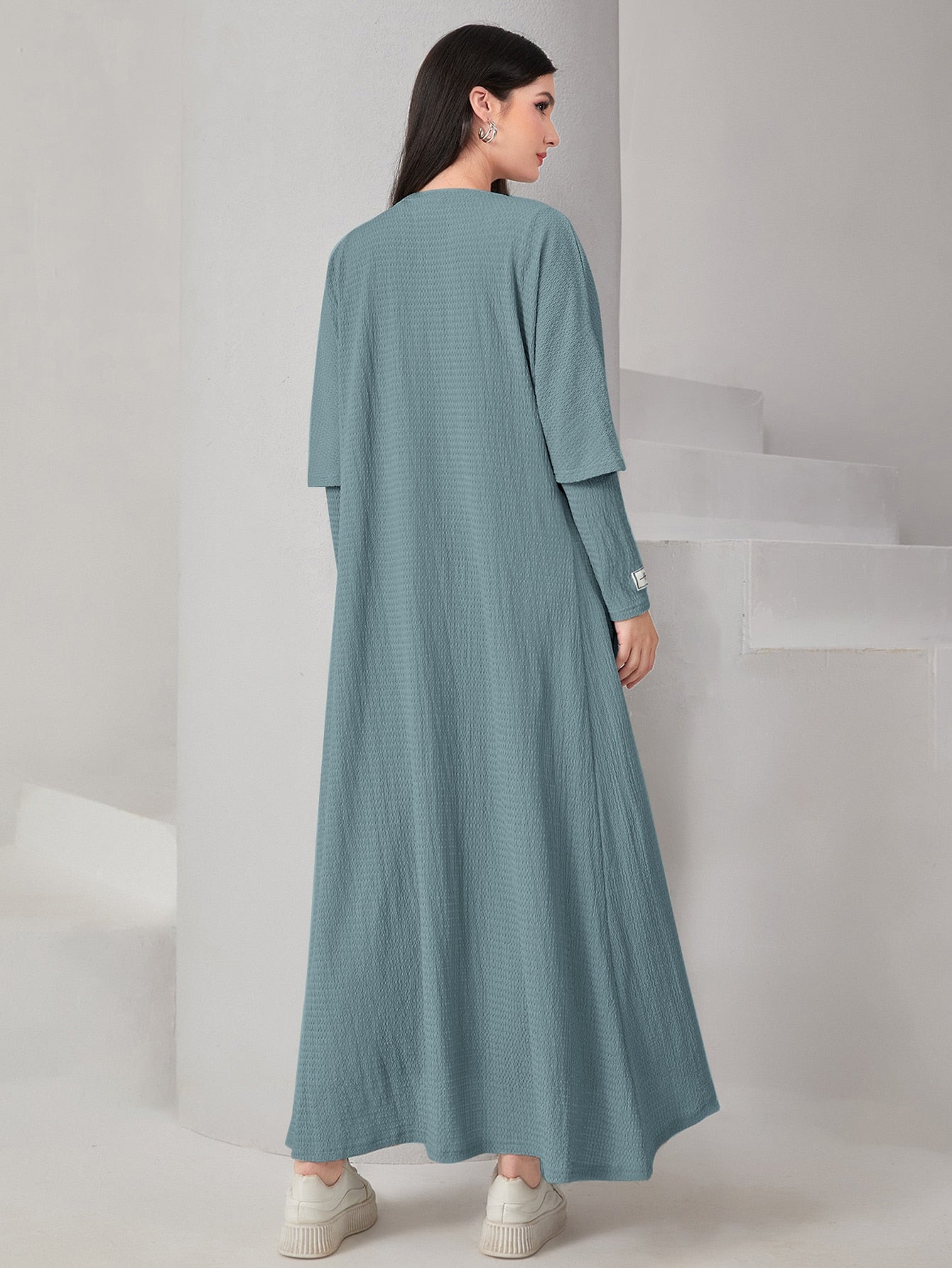 Mulvari Textured Knit Open Front Abaya & Dress