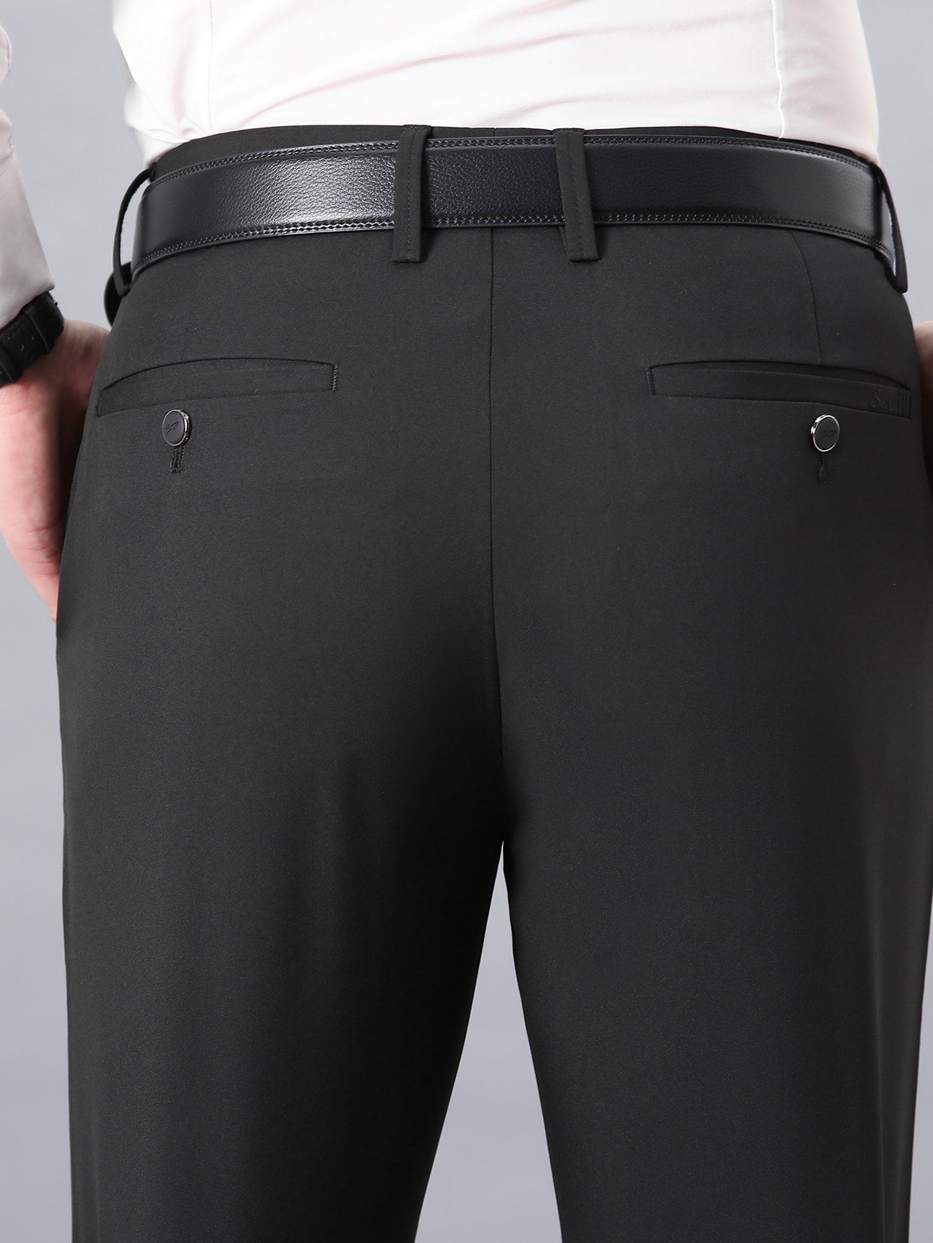 Men Solid Slant Pocket Suit Pants Without Belt