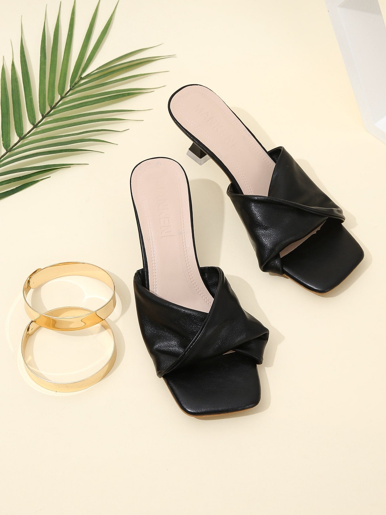 Women Twist Detail Pyramid Heeled Mule Sandals, Elegant Outdoor Heeled Sandals