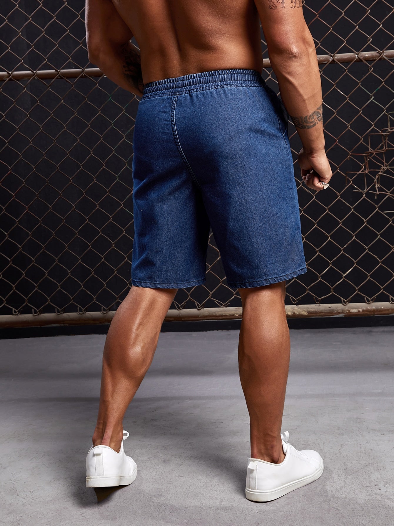 Manfinity Hypemode Men Cotton Drawstring Waist Denim Shorts