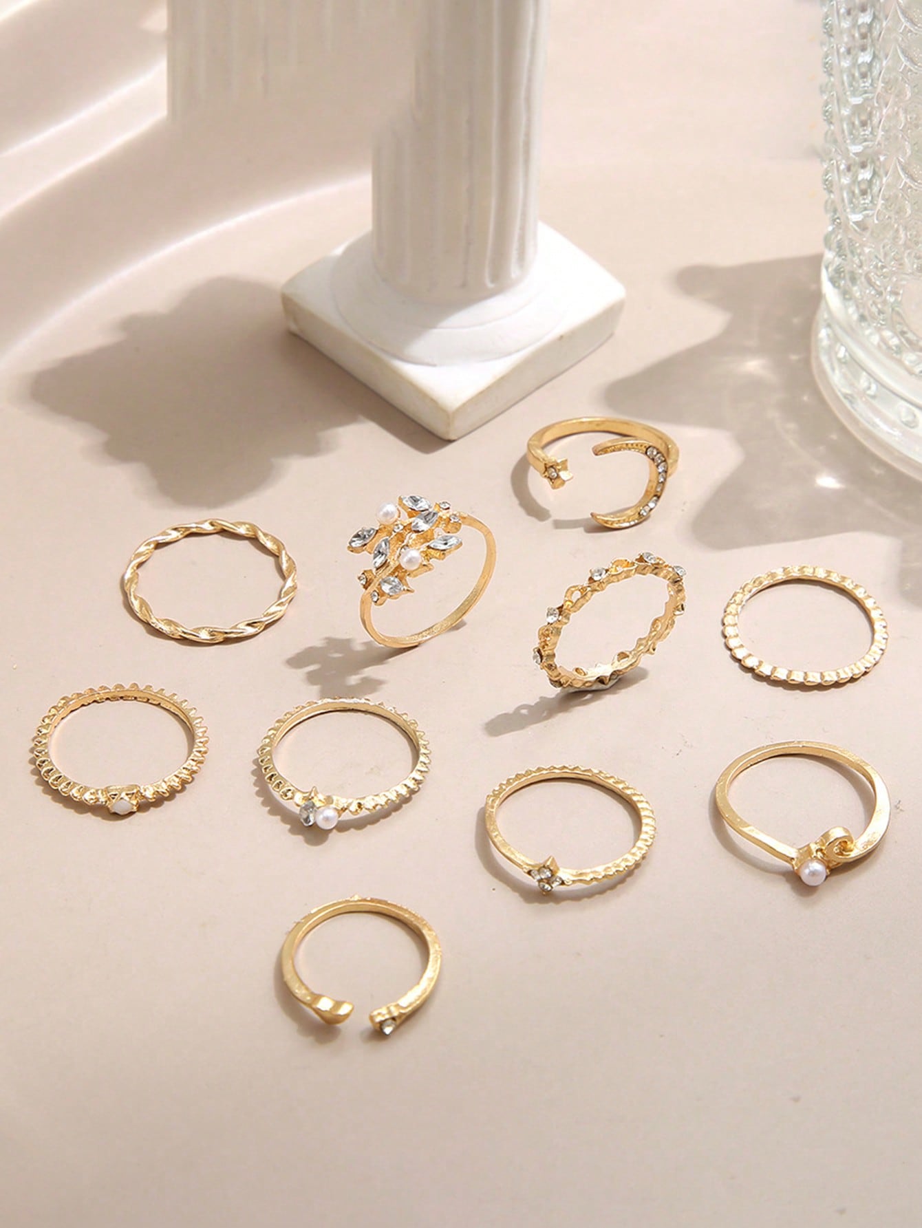 10pcs/set Rhinestone Decor Ring