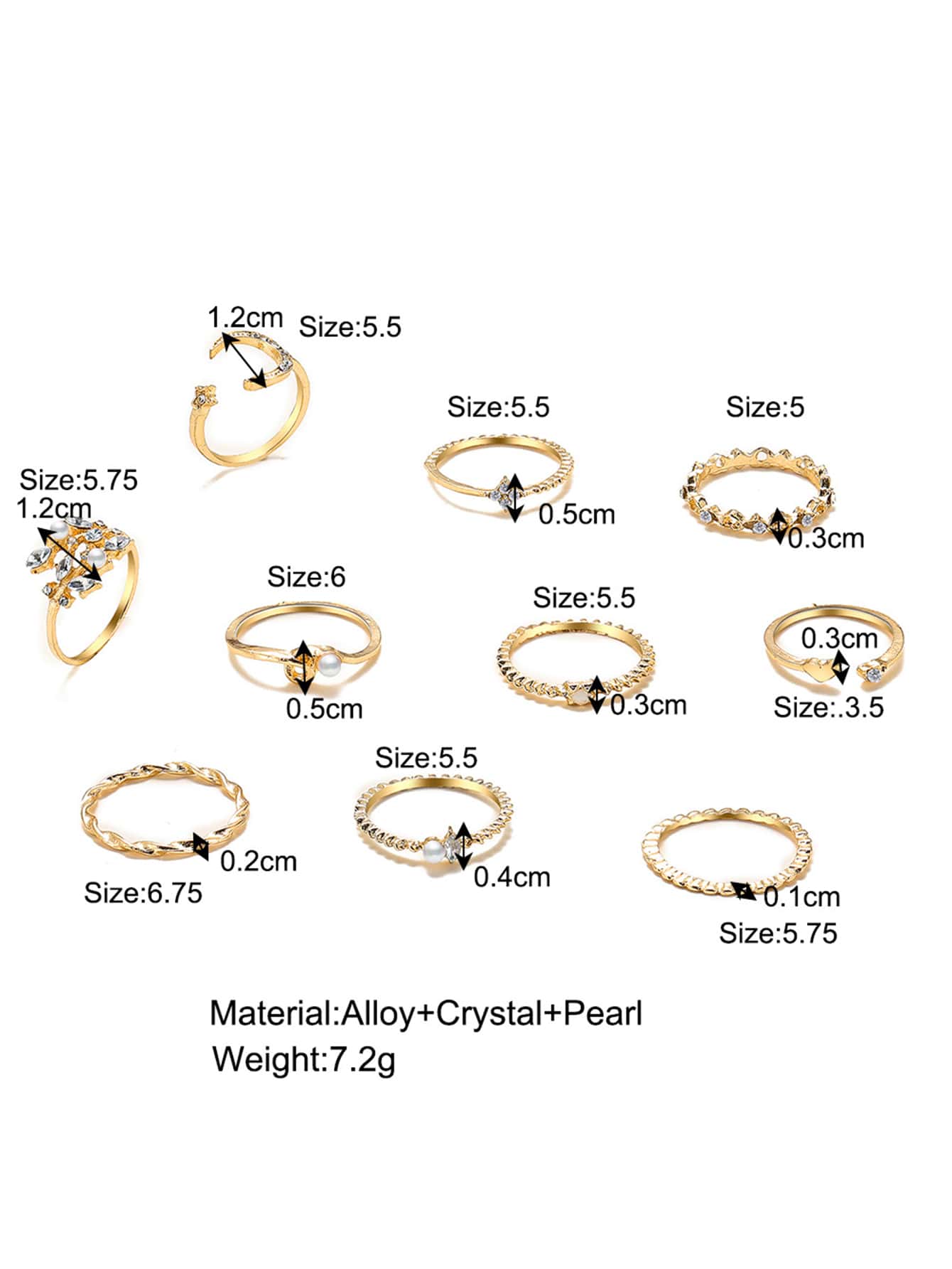 10pcs/set Rhinestone Decor Ring