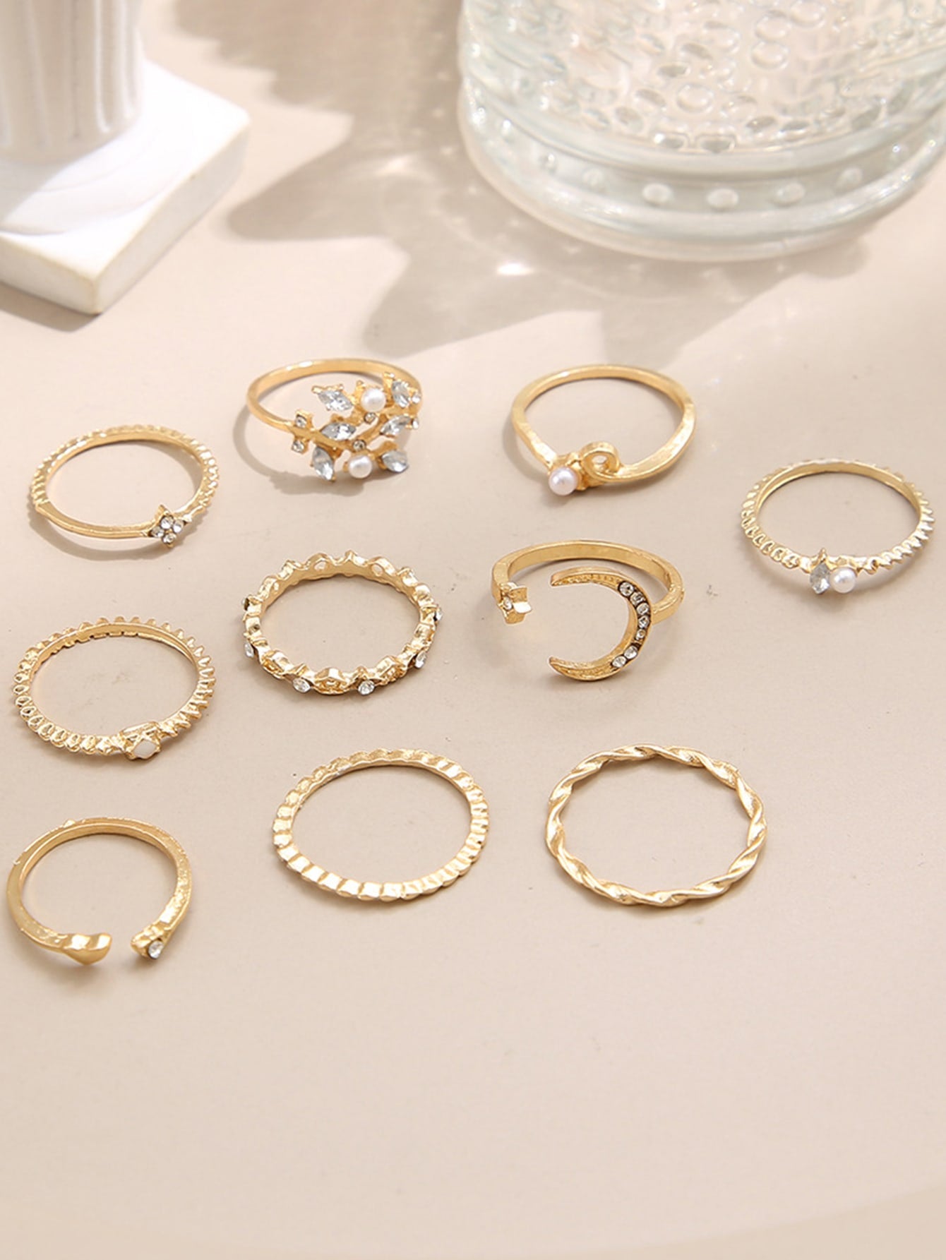 10pcs/set Rhinestone Decor Ring