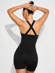 VARSITIE Solid Halter Sports Romper