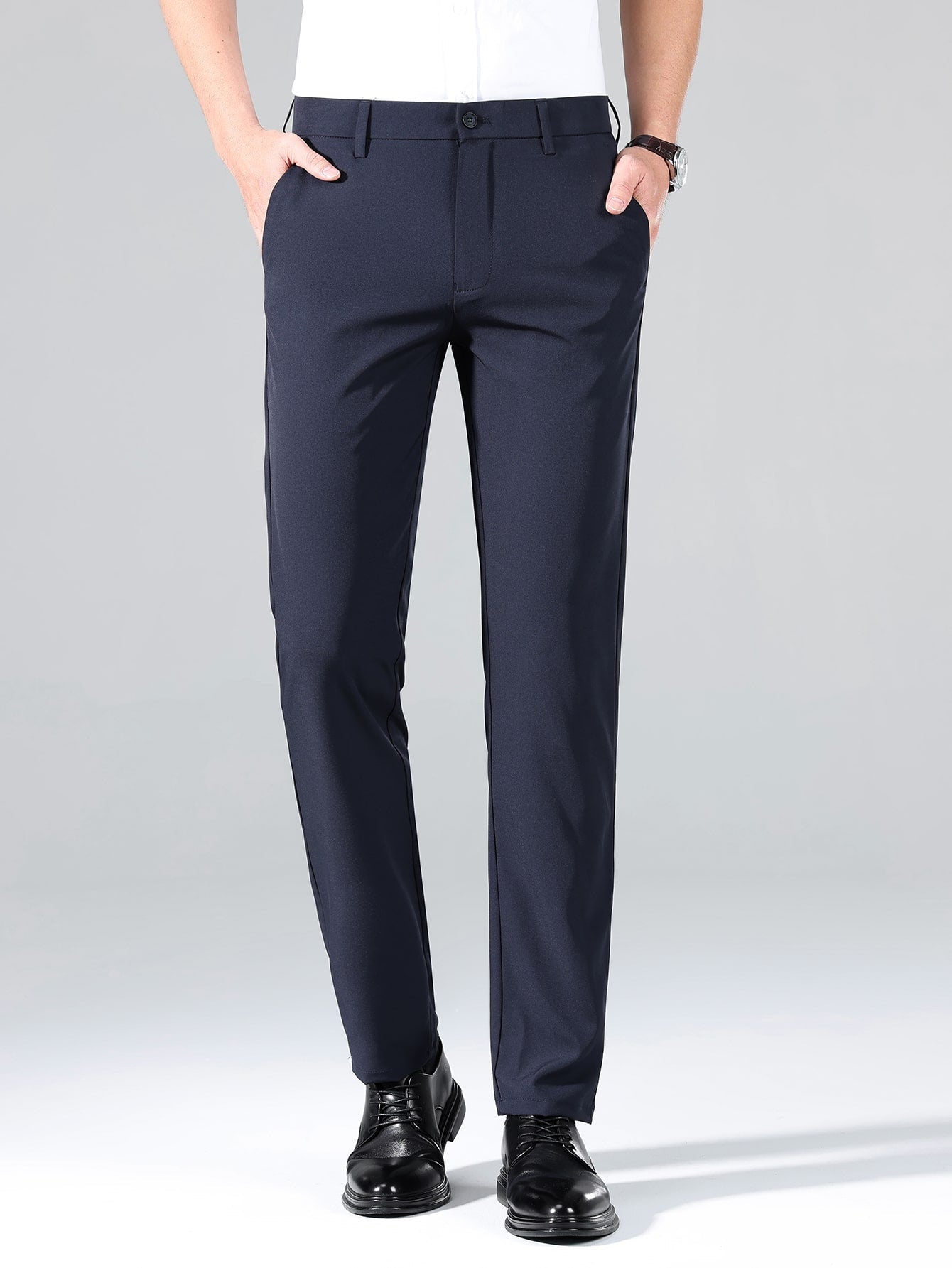 Men Solid Slant Pocket Suit Pants