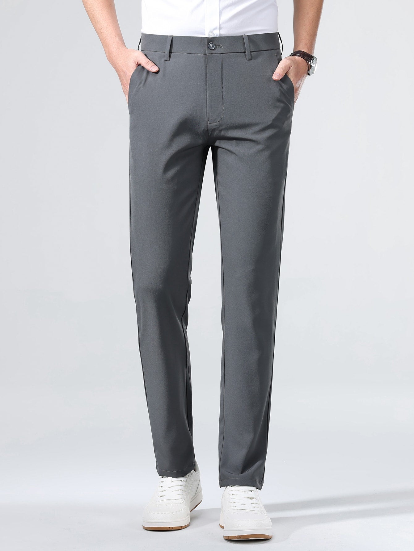 Men Solid Slant Pocket Suit Pants