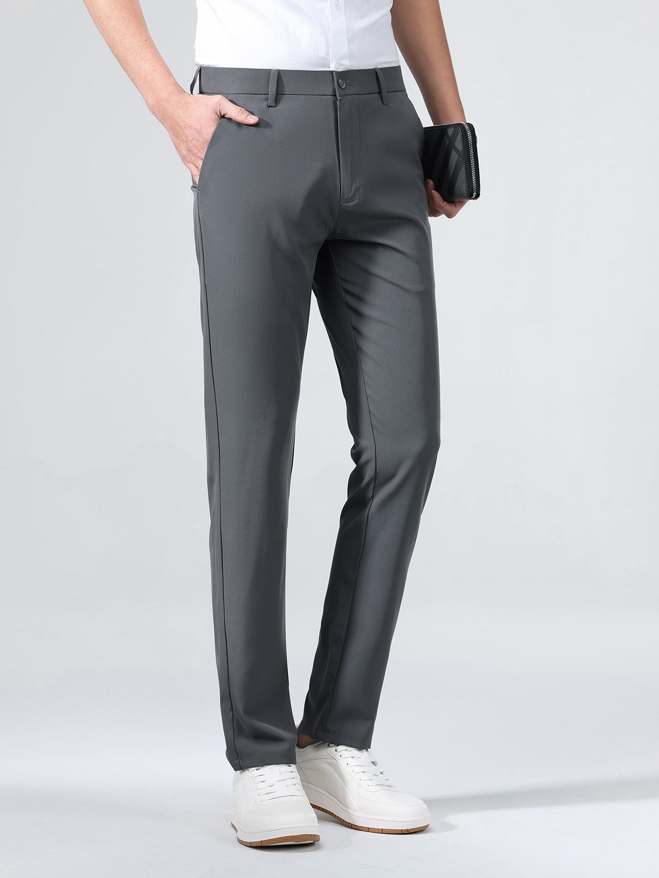 Men Solid Slant Pocket Suit Pants