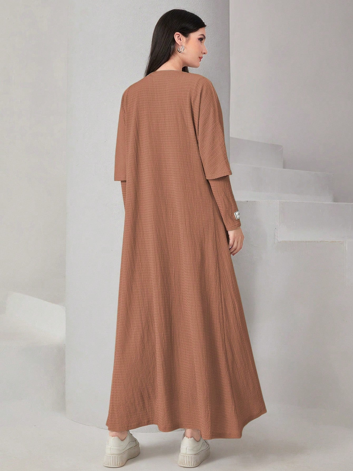 Mulvari Textured Knit Open Front Abaya & Dress