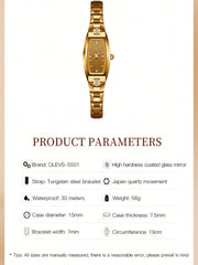 1pc Women Golden Tungsten Steel Fashion Water Resistant Tonneau Dial Quartz Watch, For Daily Decoration