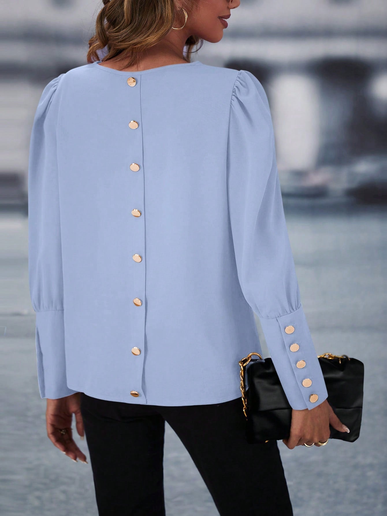 LUNE Puff Sleeve Button Detail Blouse