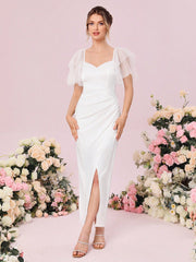 Belle Contrast Mesh Butterfly Sleeve Wrap Hem Wedding Dress