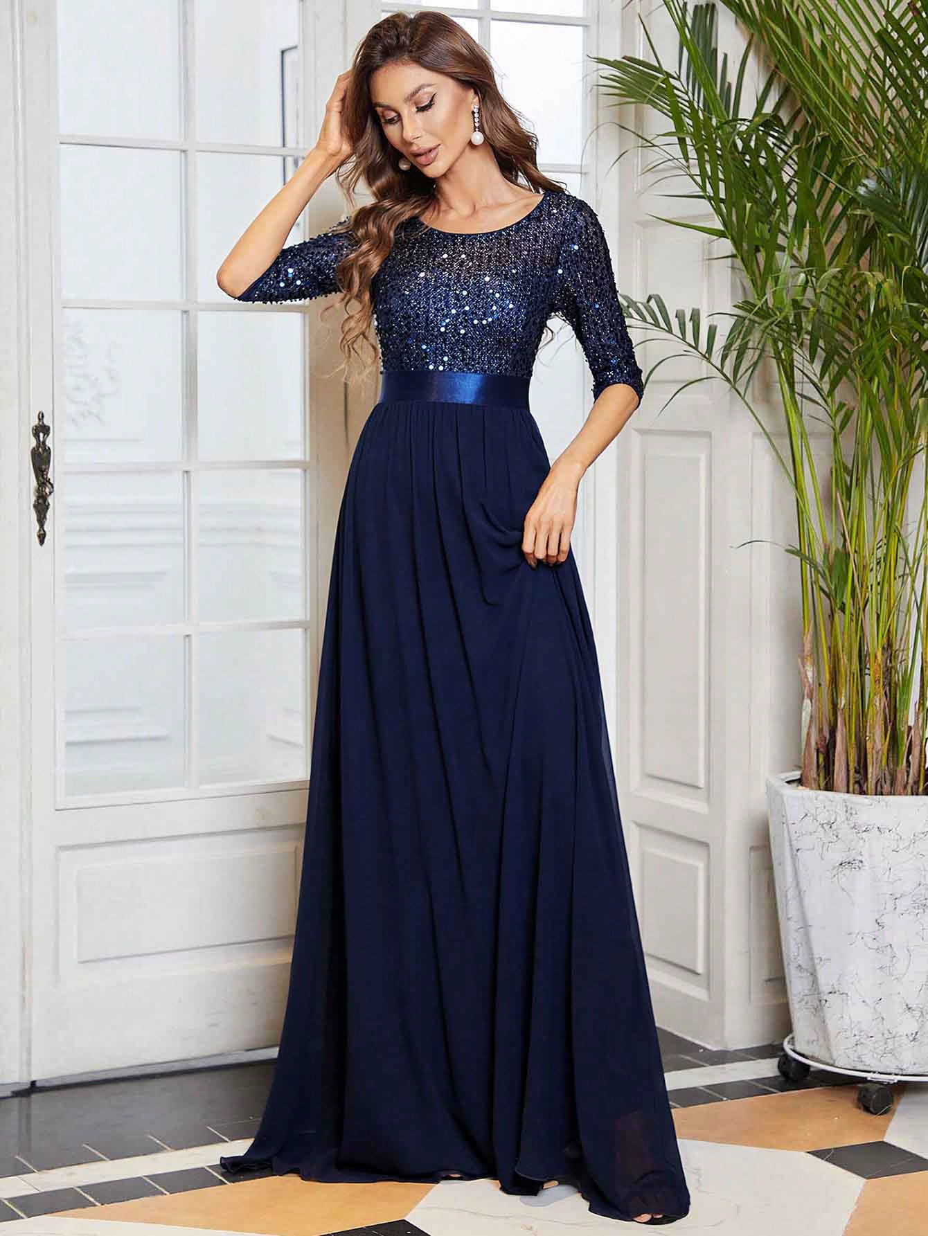 EVER-PRETTY Contrast Sequin Chiffon Formal Dress