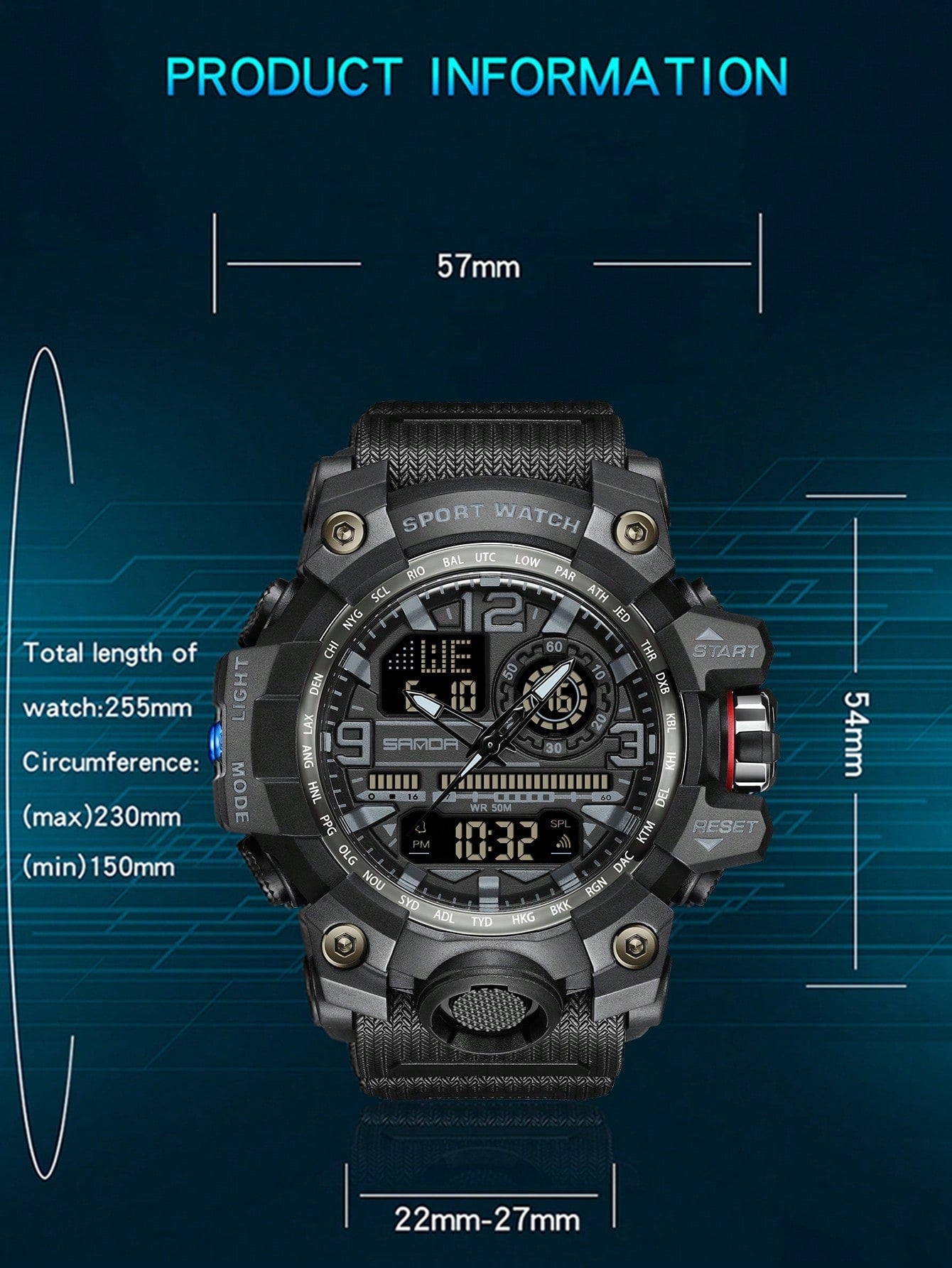 1pc Men Grey TPU Strap Sporty Date Chronograph Water Resistant 24 Hour Letter Graphic Round Dial Digital Watch, For Daily Decoration